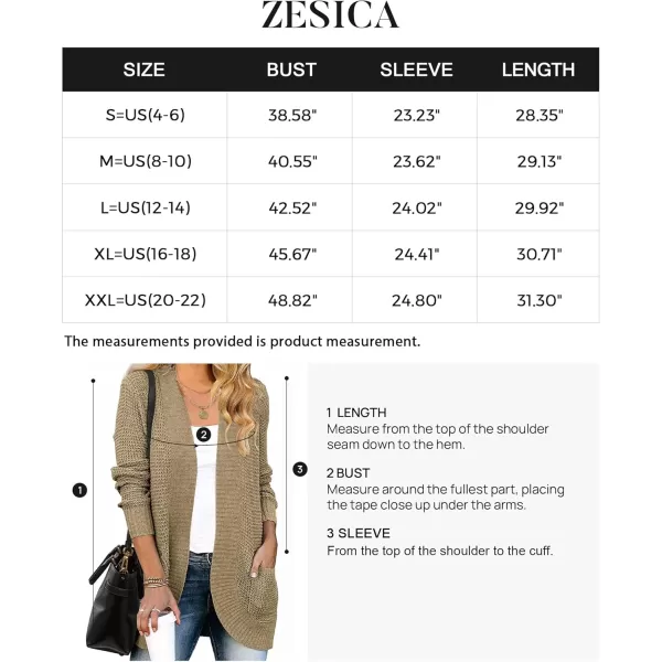 ZESICA Womens 2024 Fall Winter Long Sleeve Open Front Casual Lightweight Soft Knit Cardigan Sweater OuterwearLightkhaki