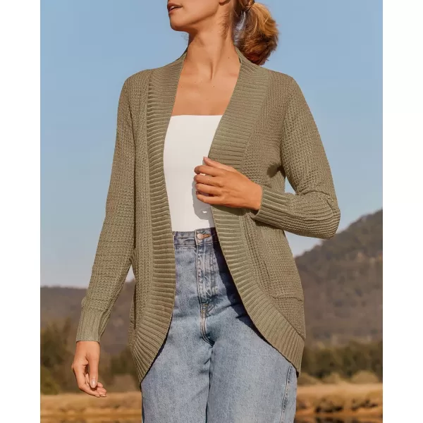 ZESICA Womens 2024 Fall Winter Long Sleeve Open Front Casual Lightweight Soft Knit Cardigan Sweater OuterwearLightkhaki