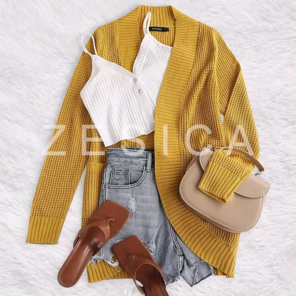 ZESICA Womens 2024 Fall Winter Long Sleeve Open Front Casual Lightweight Soft Knit Cardigan Sweater OuterwearMustard