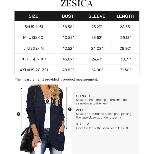 ZESICA Womens 2024 Fall Winter Long Sleeve Open Front Casual Lightweight Soft Knit Cardigan Sweater OuterwearNavy