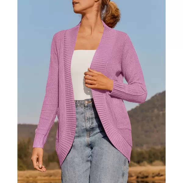 ZESICA Womens 2024 Fall Winter Long Sleeve Open Front Casual Lightweight Soft Knit Cardigan Sweater OuterwearPinkpurple