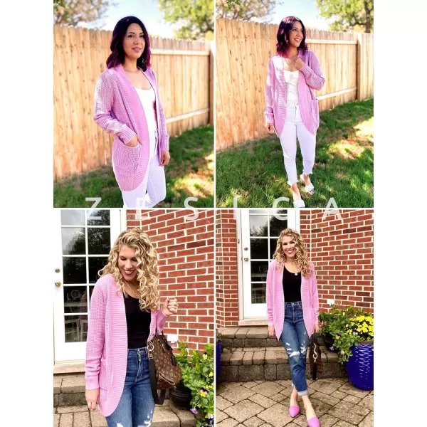ZESICA Womens 2024 Fall Winter Long Sleeve Open Front Casual Lightweight Soft Knit Cardigan Sweater OuterwearPinkpurple