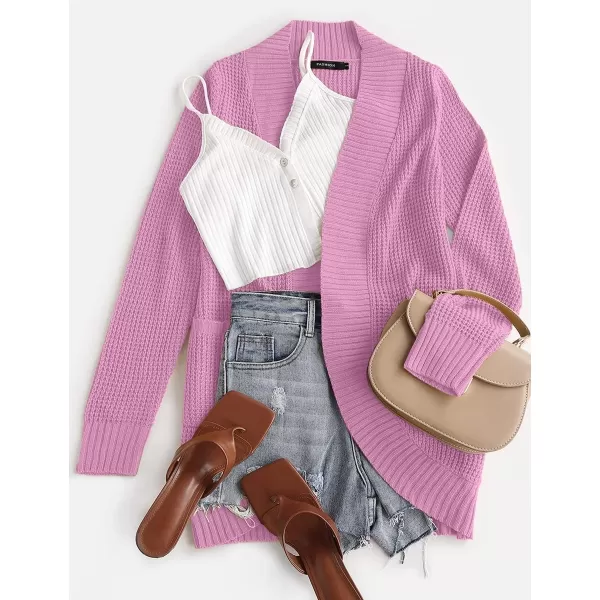 ZESICA Womens 2024 Fall Winter Long Sleeve Open Front Casual Lightweight Soft Knit Cardigan Sweater OuterwearPinkpurple