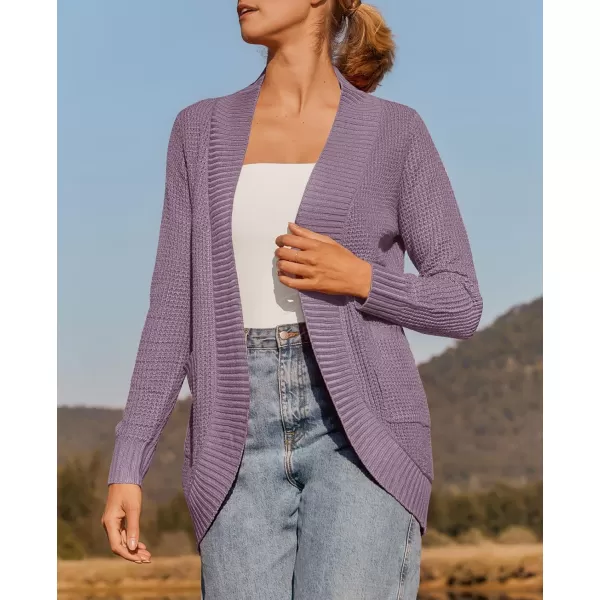 ZESICA Womens 2024 Fall Winter Long Sleeve Open Front Casual Lightweight Soft Knit Cardigan Sweater OuterwearPurple