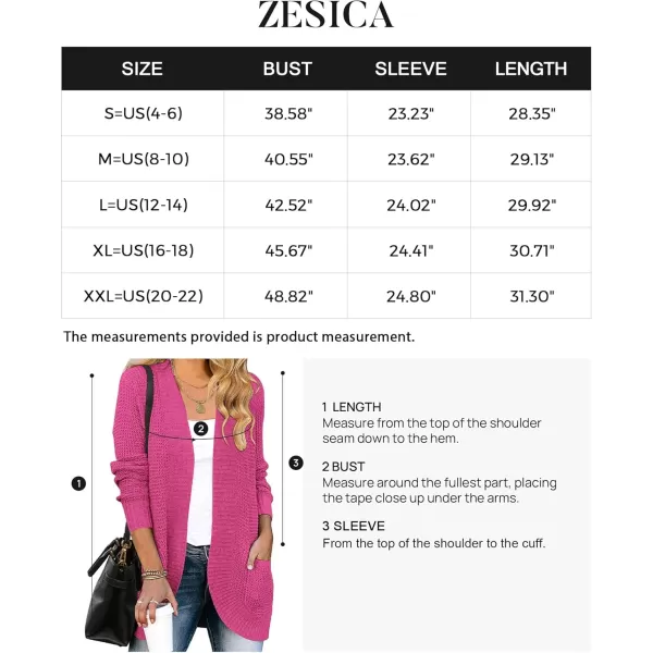 ZESICA Womens 2024 Fall Winter Long Sleeve Open Front Casual Lightweight Soft Knit Cardigan Sweater OuterwearRose