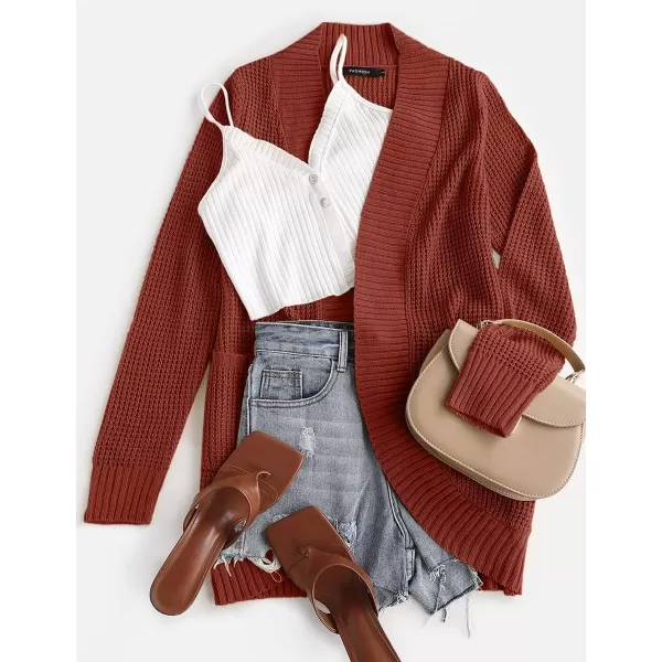 ZESICA Womens 2024 Fall Winter Long Sleeve Open Front Casual Lightweight Soft Knit Cardigan Sweater OuterwearRust