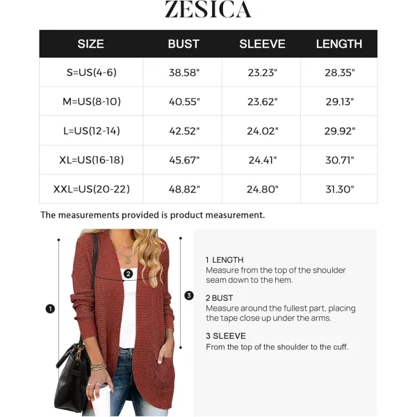 ZESICA Womens 2024 Fall Winter Long Sleeve Open Front Casual Lightweight Soft Knit Cardigan Sweater OuterwearRust