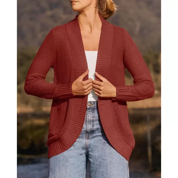 ZESICA Womens 2024 Fall Winter Long Sleeve Open Front Casual Lightweight Soft Knit Cardigan Sweater OuterwearRust