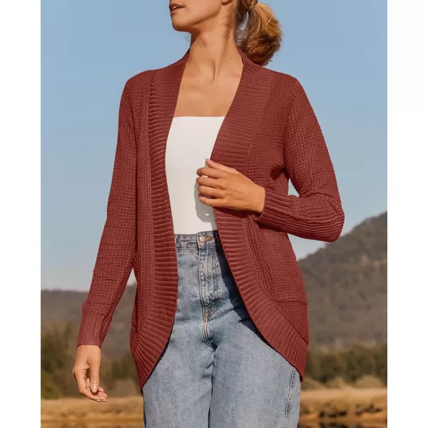 ZESICA Womens 2024 Fall Winter Long Sleeve Open Front Casual Lightweight Soft Knit Cardigan Sweater OuterwearRust