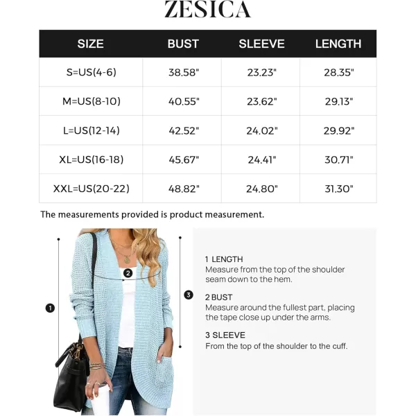 ZESICA Womens 2024 Fall Winter Long Sleeve Open Front Casual Lightweight Soft Knit Cardigan Sweater OuterwearSkyblue