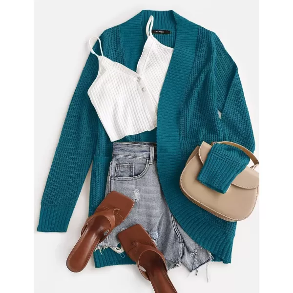 ZESICA Womens 2024 Fall Winter Long Sleeve Open Front Casual Lightweight Soft Knit Cardigan Sweater OuterwearTeal