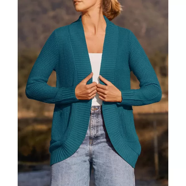 ZESICA Womens 2024 Fall Winter Long Sleeve Open Front Casual Lightweight Soft Knit Cardigan Sweater OuterwearTeal