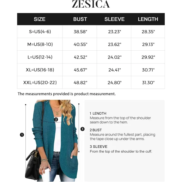ZESICA Womens 2024 Fall Winter Long Sleeve Open Front Casual Lightweight Soft Knit Cardigan Sweater OuterwearTeal