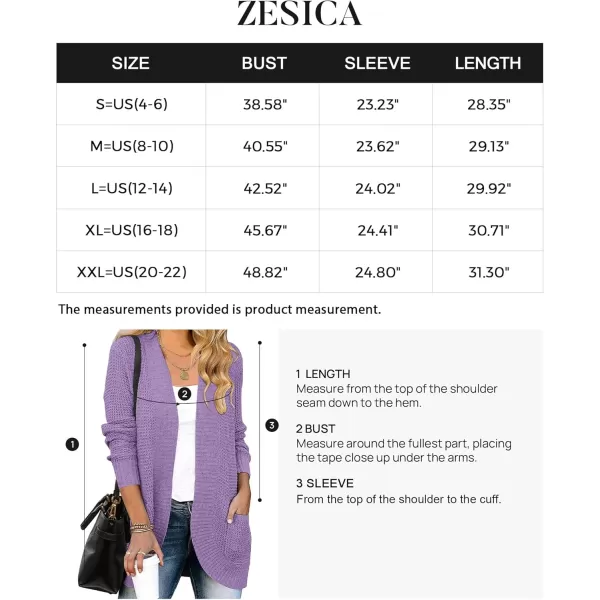 ZESICA Womens 2024 Fall Winter Long Sleeve Open Front Casual Lightweight Soft Knit Cardigan Sweater OuterwearViolet