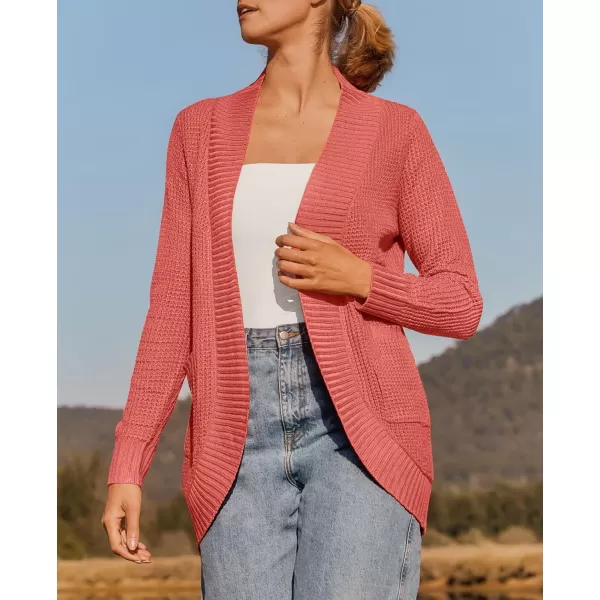 ZESICA Womens 2024 Fall Winter Long Sleeve Open Front Casual Lightweight Soft Knit Cardigan Sweater OuterwearWatermelon