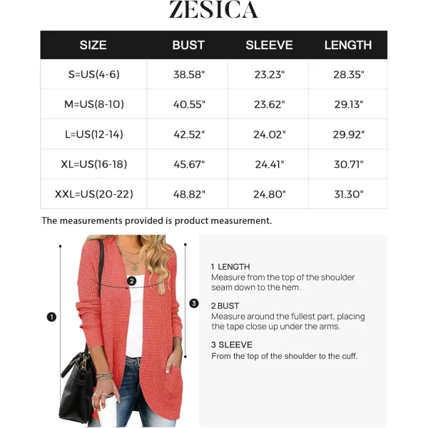 ZESICA Womens 2024 Fall Winter Long Sleeve Open Front Casual Lightweight Soft Knit Cardigan Sweater OuterwearWatermelon