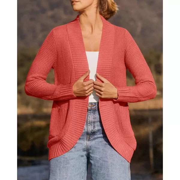 ZESICA Womens 2024 Fall Winter Long Sleeve Open Front Casual Lightweight Soft Knit Cardigan Sweater OuterwearWatermelon
