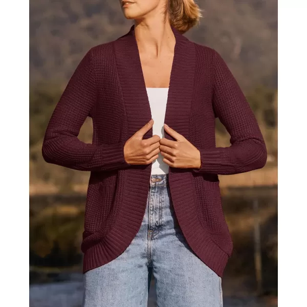 ZESICA Womens 2024 Fall Winter Long Sleeve Open Front Casual Lightweight Soft Knit Cardigan Sweater OuterwearWine