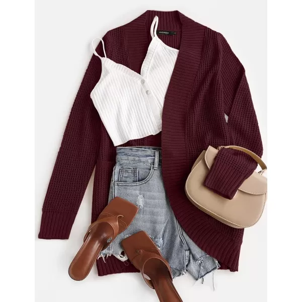 ZESICA Womens 2024 Fall Winter Long Sleeve Open Front Casual Lightweight Soft Knit Cardigan Sweater OuterwearWine