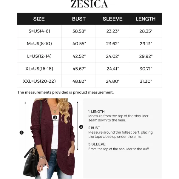ZESICA Womens 2024 Fall Winter Long Sleeve Open Front Casual Lightweight Soft Knit Cardigan Sweater OuterwearWine