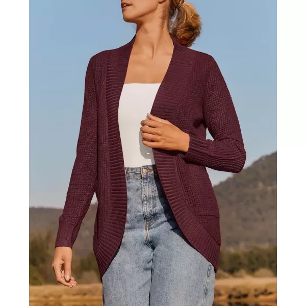 ZESICA Womens 2024 Fall Winter Long Sleeve Open Front Casual Lightweight Soft Knit Cardigan Sweater OuterwearWine