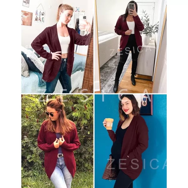 ZESICA Womens 2024 Fall Winter Long Sleeve Open Front Casual Lightweight Soft Knit Cardigan Sweater OuterwearWine