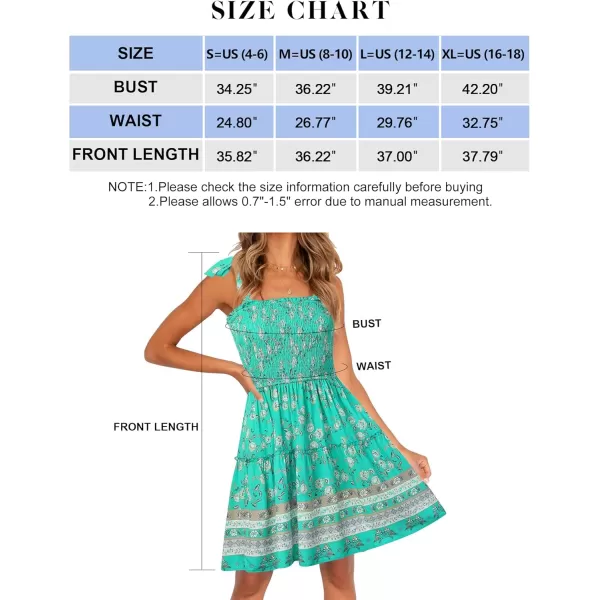 ZESICA Womens 2024 Summer Boho Floral Printed Spaghetti Strap Square Neck Ruffle A Line Swing Beach Mini DressAqua