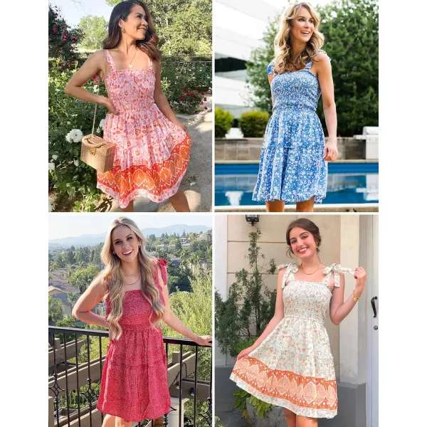 ZESICA Womens 2024 Summer Boho Floral Printed Spaghetti Strap Square Neck Ruffle A Line Swing Beach Mini DressBlue