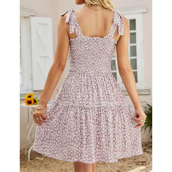 ZESICA Womens 2024 Summer Boho Floral Printed Spaghetti Strap Square Neck Ruffle A Line Swing Beach Mini DressDarkpink