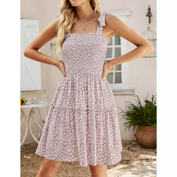 ZESICA Womens 2024 Summer Boho Floral Printed Spaghetti Strap Square Neck Ruffle A Line Swing Beach Mini DressDarkpink