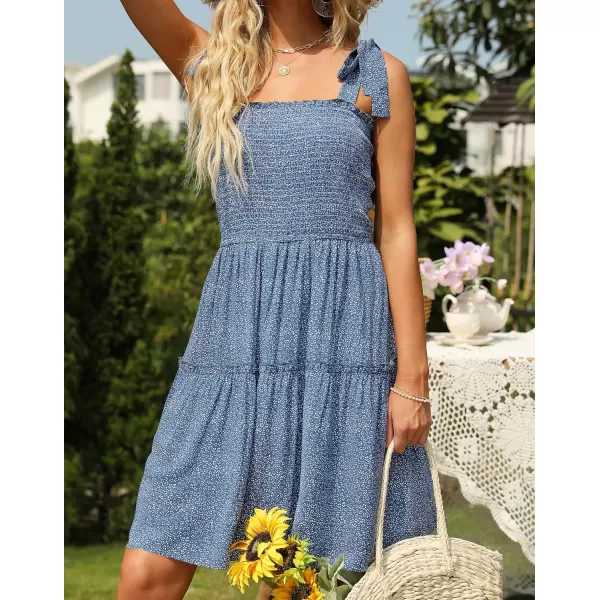 ZESICA Womens 2024 Summer Boho Floral Printed Spaghetti Strap Square Neck Ruffle A Line Swing Beach Mini DressDustyblue