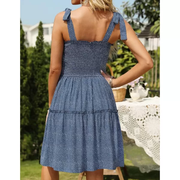 ZESICA Womens 2024 Summer Boho Floral Printed Spaghetti Strap Square Neck Ruffle A Line Swing Beach Mini DressDustyblue