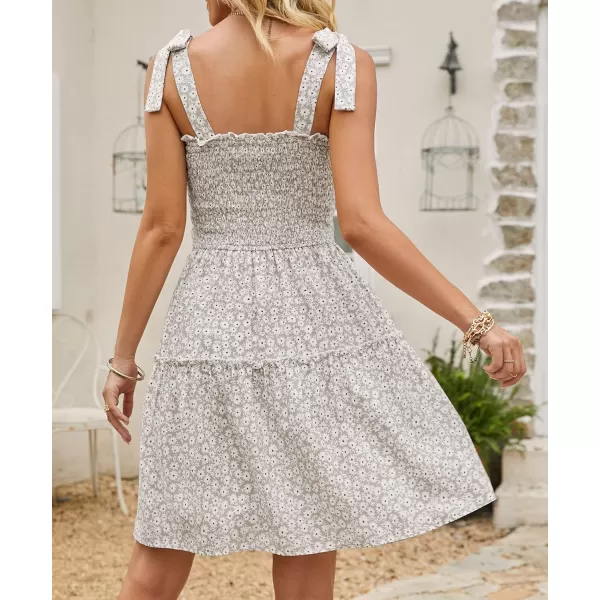 ZESICA Womens 2024 Summer Boho Floral Printed Spaghetti Strap Square Neck Ruffle A Line Swing Beach Mini DressLightkhaki