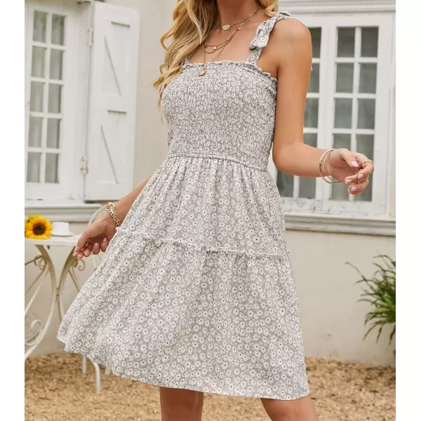 ZESICA Womens 2024 Summer Boho Floral Printed Spaghetti Strap Square Neck Ruffle A Line Swing Beach Mini DressLightkhaki