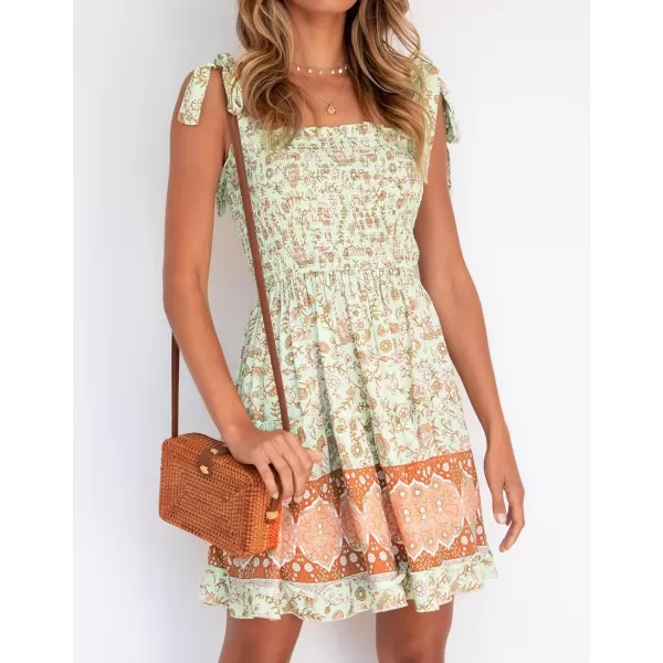 ZESICA Womens 2024 Summer Boho Floral Printed Spaghetti Strap Square Neck Ruffle A Line Swing Beach Mini DressMaple
