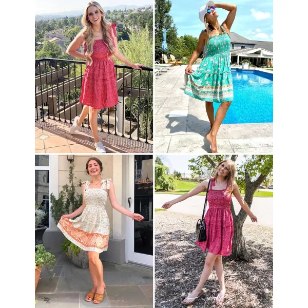 ZESICA Womens 2024 Summer Boho Floral Printed Spaghetti Strap Square Neck Ruffle A Line Swing Beach Mini DressMidblue