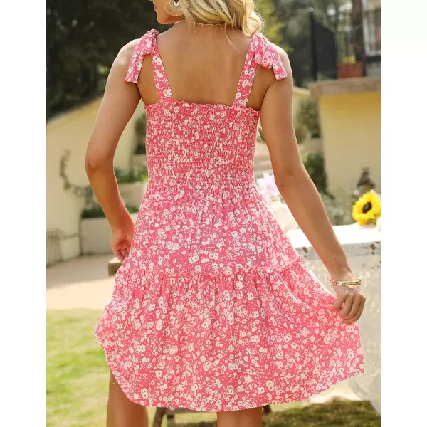 ZESICA Womens 2024 Summer Boho Floral Printed Spaghetti Strap Square Neck Ruffle A Line Swing Beach Mini DressPink