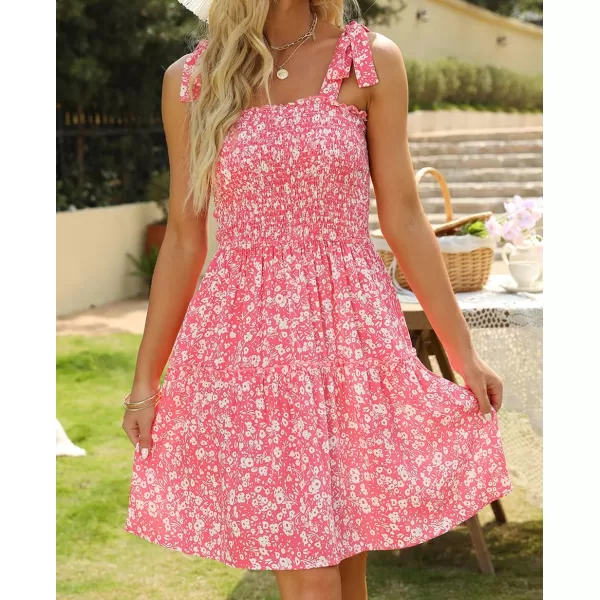 ZESICA Womens 2024 Summer Boho Floral Printed Spaghetti Strap Square Neck Ruffle A Line Swing Beach Mini DressPink