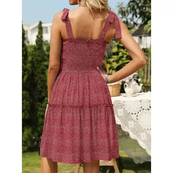 ZESICA Womens 2024 Summer Boho Floral Printed Spaghetti Strap Square Neck Ruffle A Line Swing Beach Mini DressRedflower