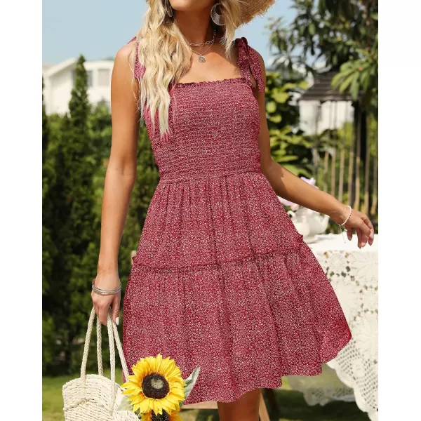 ZESICA Womens 2024 Summer Boho Floral Printed Spaghetti Strap Square Neck Ruffle A Line Swing Beach Mini DressRedflower