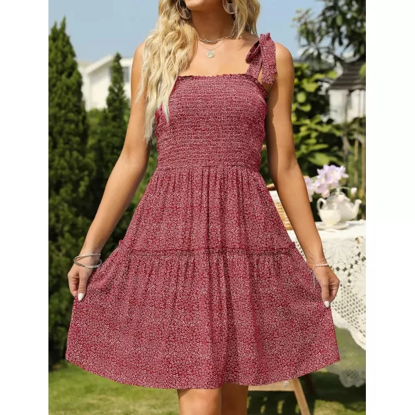 ZESICA Womens 2024 Summer Boho Floral Printed Spaghetti Strap Square Neck Ruffle A Line Swing Beach Mini DressRedflower