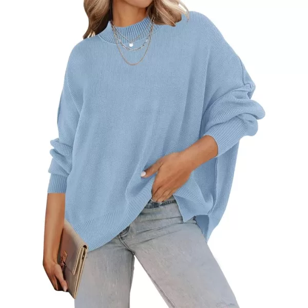 ZESICA Womens 2024 Fall Casual Long Sleeve Crew Neck Side Slit Oversized Ribbed Knit Pullover Sweater TopsBlue