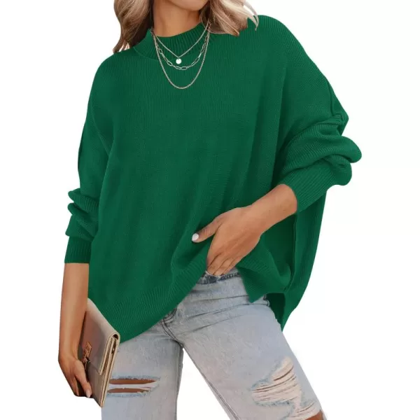 ZESICA Womens 2024 Fall Casual Long Sleeve Crew Neck Side Slit Oversized Ribbed Knit Pullover Sweater TopsDarkgreen