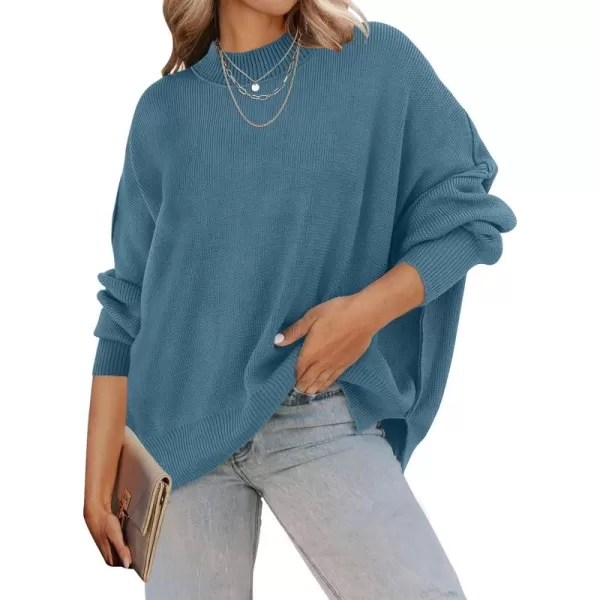 ZESICA Womens 2024 Fall Casual Long Sleeve Crew Neck Side Slit Oversized Ribbed Knit Pullover Sweater TopsDustyblue