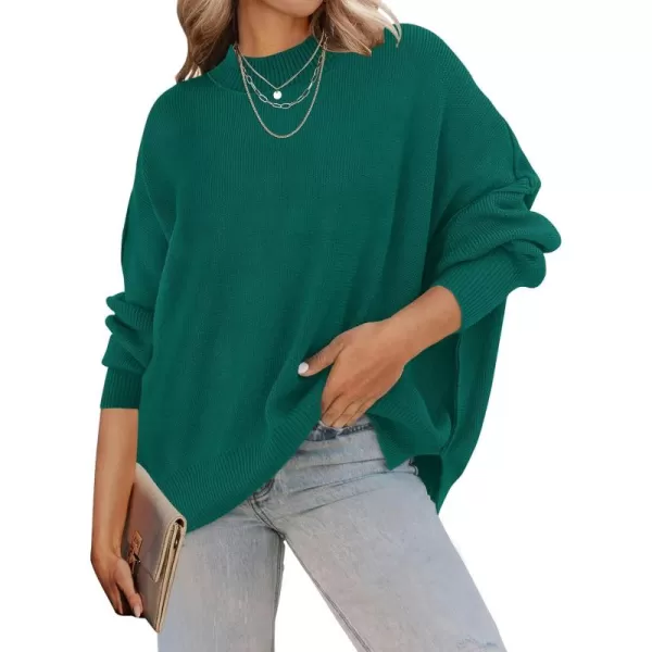 ZESICA Womens 2024 Fall Casual Long Sleeve Crew Neck Side Slit Oversized Ribbed Knit Pullover Sweater TopsForestgreen