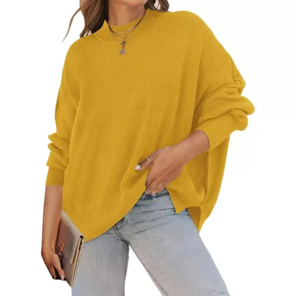 ZESICA Womens 2024 Fall Casual Long Sleeve Crew Neck Side Slit Oversized Ribbed Knit Pullover Sweater TopsGinger