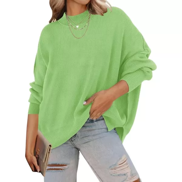 ZESICA Womens 2024 Fall Casual Long Sleeve Crew Neck Side Slit Oversized Ribbed Knit Pullover Sweater TopsGreen