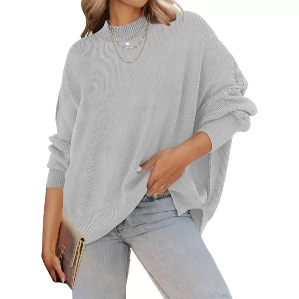 ZESICA Womens 2024 Fall Casual Long Sleeve Crew Neck Side Slit Oversized Ribbed Knit Pullover Sweater TopsGrey