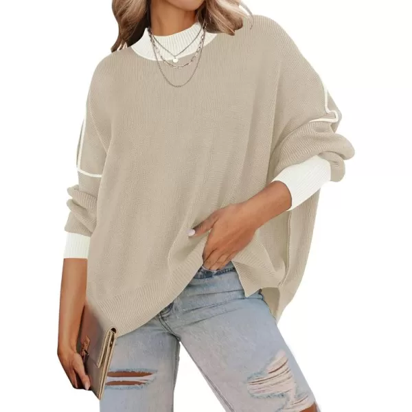 ZESICA Womens 2024 Fall Casual Long Sleeve Crew Neck Side Slit Oversized Ribbed Knit Pullover Sweater TopsGreyapricot