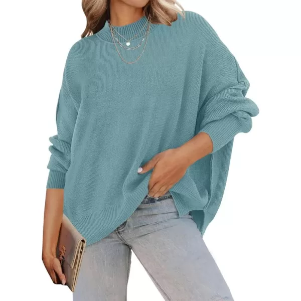 ZESICA Womens 2024 Fall Casual Long Sleeve Crew Neck Side Slit Oversized Ribbed Knit Pullover Sweater TopsLake